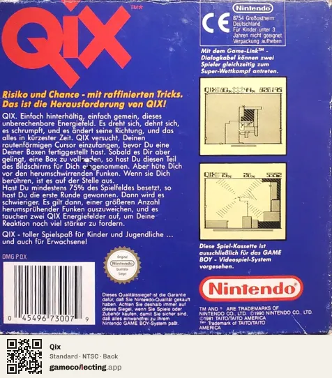 Qix Game Boy, NTSC box back