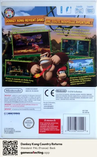Donkey Kong Country Returns Nintendo Wii, France box back