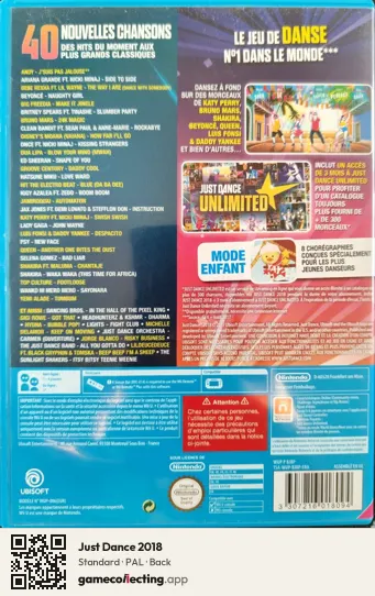 Just Dance 2018 Nintendo Wii U, PAL box back