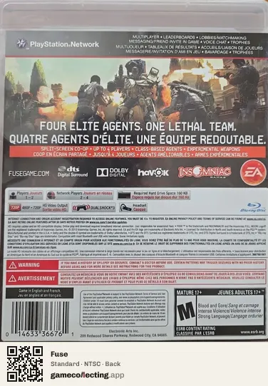 Fuse PlayStation 3, NTSC box back