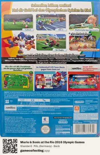Mario & Sonic at the Rio 2016 Olympic Games Nintendo Wii U, Germany box back