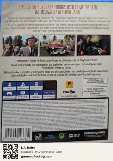 L.A. Noire PlayStation 4, Germany box back