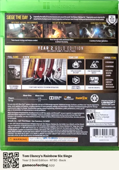 Tom Clancy's Rainbow Six Siege Xbox One, NTSC box back
