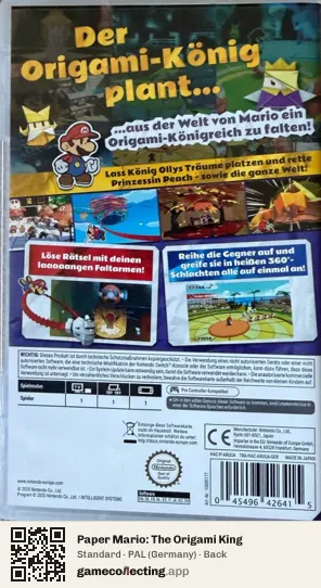 Paper Mario: The Origami King Nintendo Switch, Germany box back