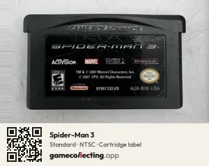 Spider-Man 3 Game Boy Advance, NTSC cartridge label