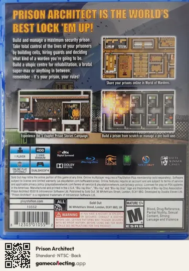 Prison Architect PlayStation 4, NTSC box back