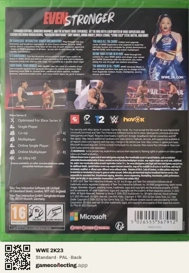 WWE 2K23 Xbox Series X, PAL box back