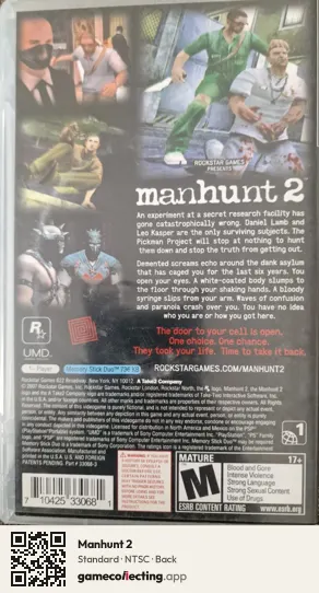 Manhunt 2 PlayStation Portable, NTSC box back