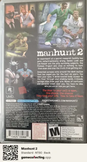 Manhunt 2 PlayStation Portable, NTSC box back