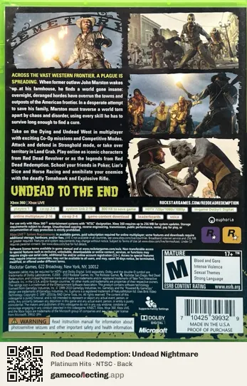Red Dead Redemption: Undead Nightmare Xbox 360, NTSC box back