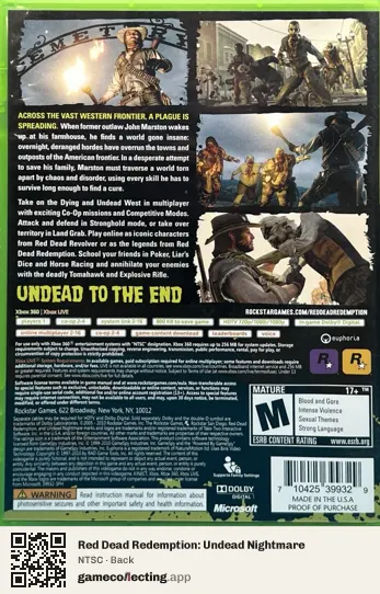 Red Dead Redemption: Undead Nightmare Xbox 360, NTSC box back