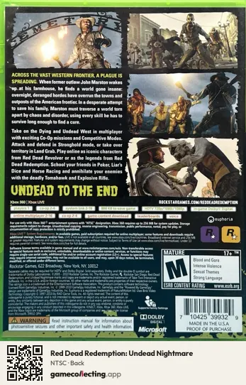 Red Dead Redemption: Undead Nightmare Xbox 360, NTSC box back