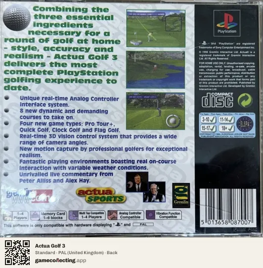 Actua Golf 3 PlayStation, United Kingdom box back