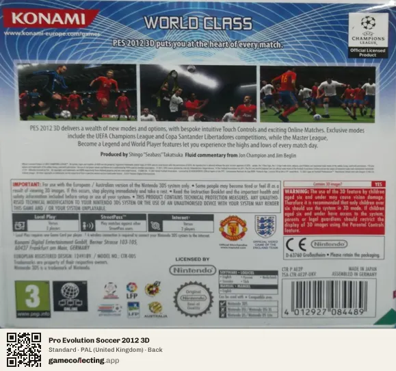Pro Evolution Soccer 2012 3D Nintendo 3DS, United Kingdom box back