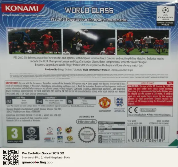 Pro Evolution Soccer 2012 3D Nintendo 3DS, United Kingdom box back