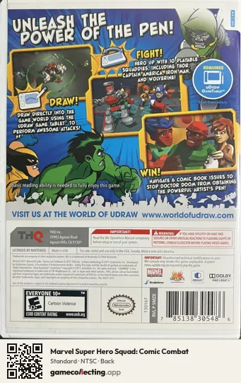 Marvel Super Hero Squad: Comic Combat Nintendo Wii, NTSC box back