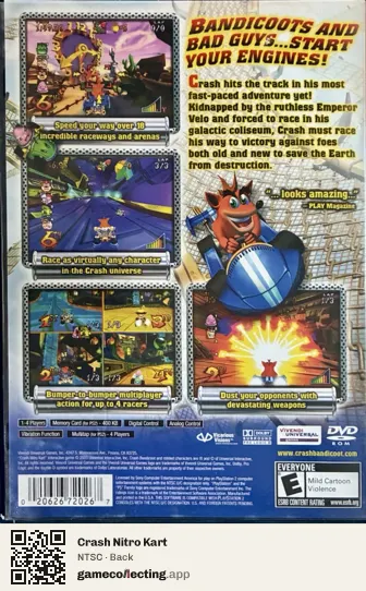 Crash Nitro Kart PlayStation 2, NTSC box back