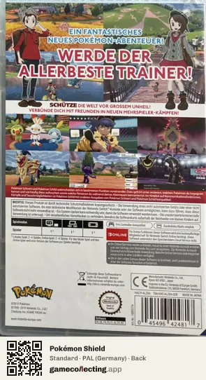 Pokémon Shield Nintendo Switch, Germany box back