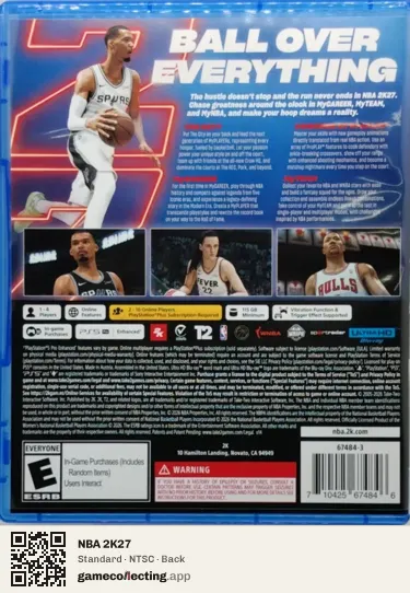 NBA 2K27 PlayStation 5, NTSC box back