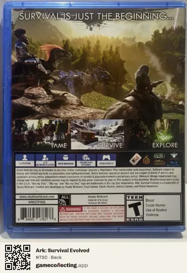 Ark: Survival Evolved PlayStation 4, NTSC box back