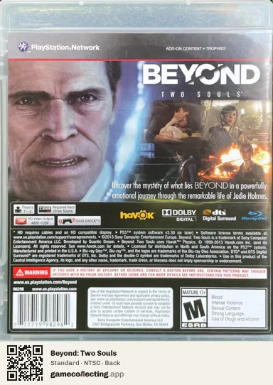 Beyond: Two Souls PlayStation 3, NTSC box back