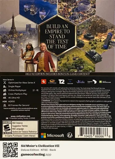 Sid Meier's Civilization VII Xbox Series X, NTSC box back