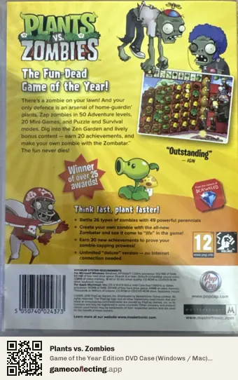 Plants vs. Zombies Computer, PAL box back