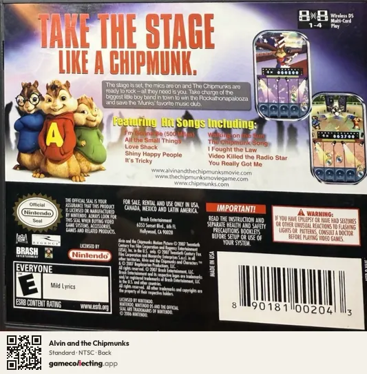 Alvin and the Chipmunks Nintendo DS, NTSC box back
