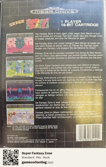 Super Fantasy Zone Sega Mega Drive / Genesis, PAL box back
