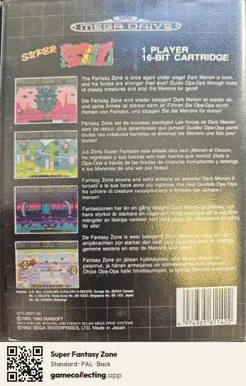 Super Fantasy Zone Sega Mega Drive / Genesis, PAL box back