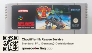Choplifter III: Rescue Survive Super Nintendo Entertainment System, PAL cartridge label