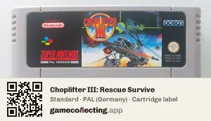 Choplifter III: Rescue Survive Super Nintendo Entertainment System, PAL cartridge label