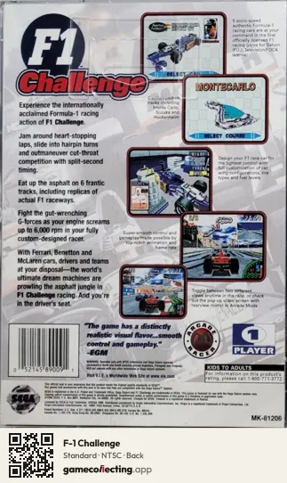 F-1 Challenge Sega Saturn, NTSC box back