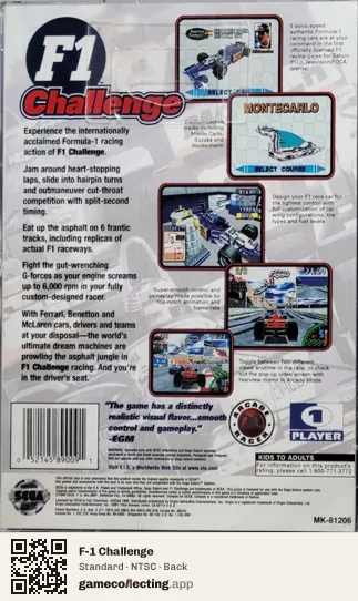 F-1 Challenge Sega Saturn, NTSC box back