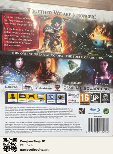 Dungeon Siege III PlayStation 3, PAL box back