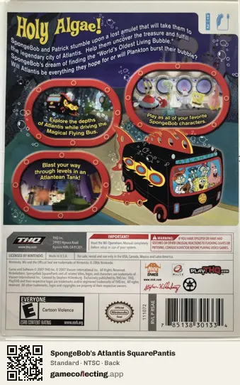 SpongeBob's Atlantis SquarePantis Nintendo Wii, NTSC box back