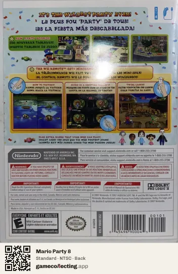 Mario Party 8 Nintendo Wii, NTSC box back