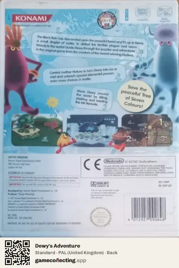Dewy's Adventure Nintendo Wii, United Kingdom box back
