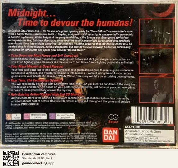 Countdown Vampires PlayStation, NTSC box back