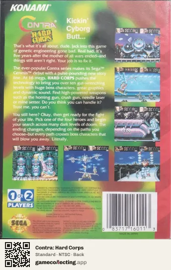 Contra: Hard Corps Sega Mega Drive / Genesis, NTSC box back