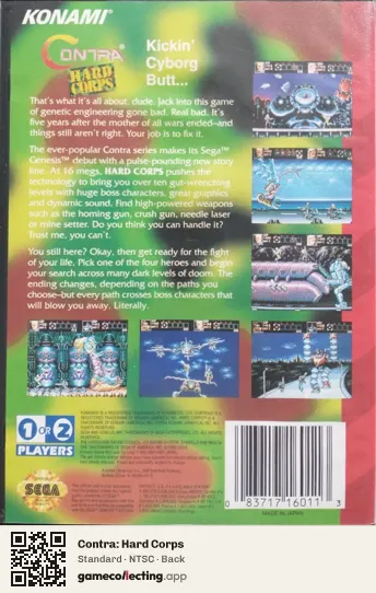 Contra: Hard Corps Sega Mega Drive / Genesis, NTSC box back