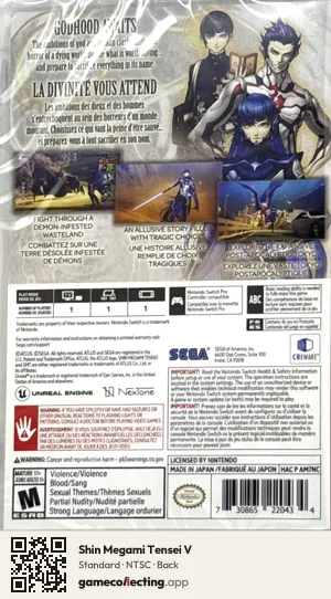 Shin Megami Tensei V Nintendo Switch, NTSC box back