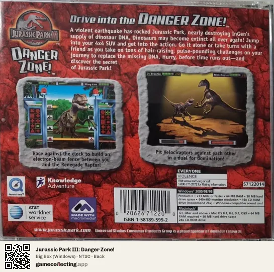 Jurassic Park III: Danger Zone! Computer, NTSC box back