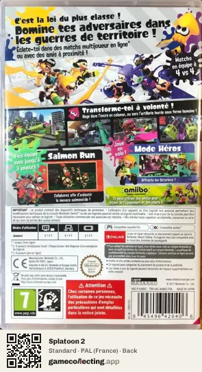 Splatoon 2 Nintendo Switch, France box back