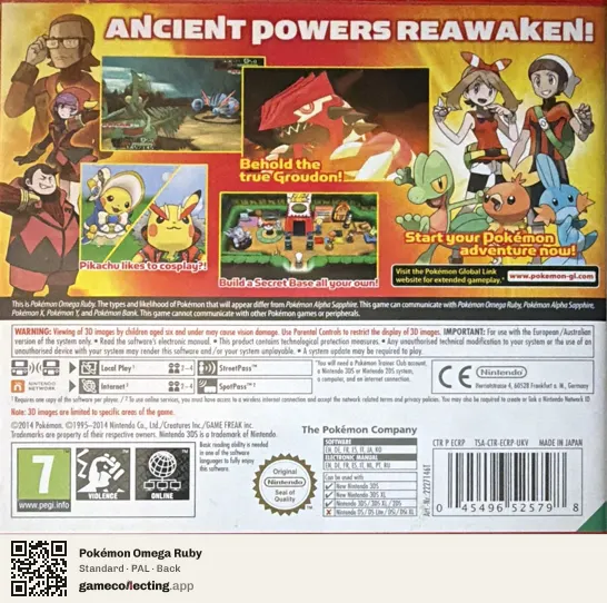 Pokémon Omega Ruby Nintendo 3DS, PAL box back