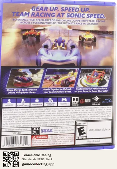 Team Sonic Racing PlayStation 4, NTSC box back