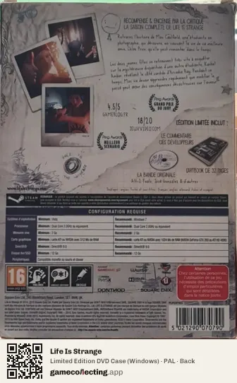 Life Is Strange Computer, PAL box back