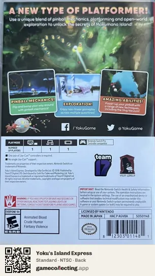 Yoku's Island Express Nintendo Switch, NTSC box back