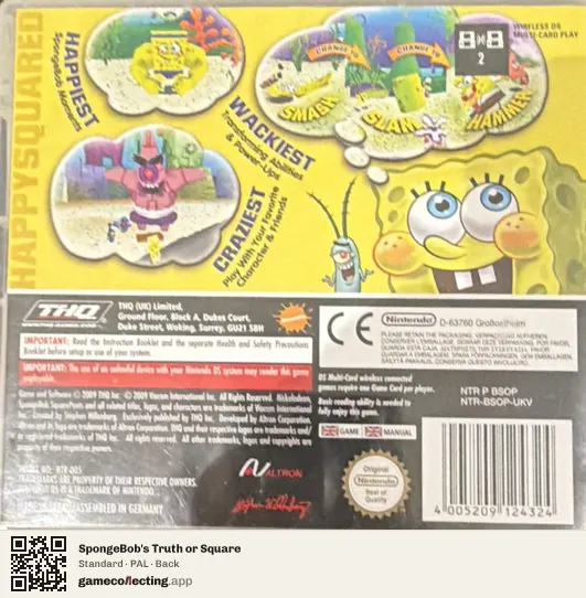 SpongeBob's Truth or Square Nintendo DS, PAL box back