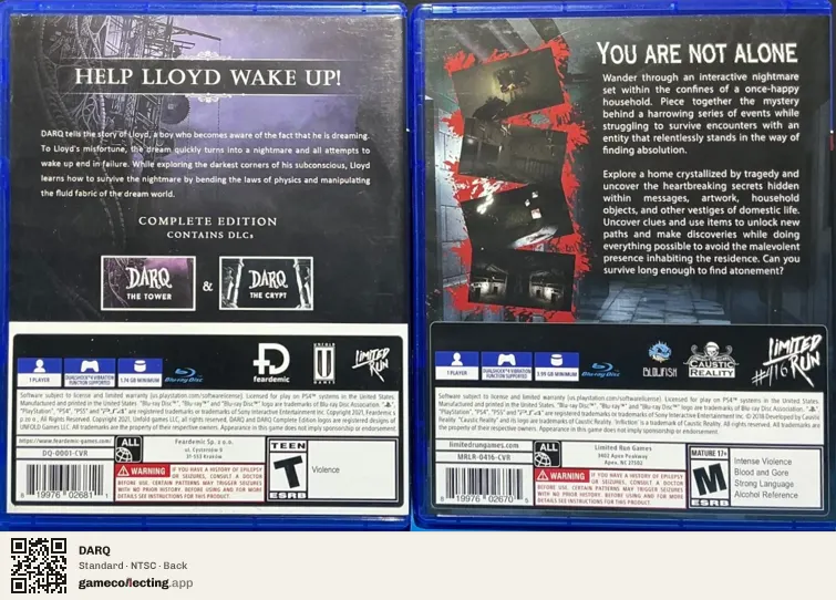 DARQ PlayStation 4, NTSC box back